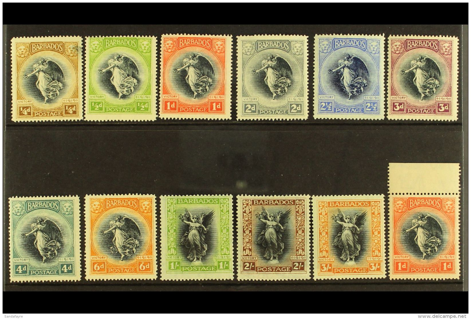 1920-21 Victory Set (both Watermarks), SG 201/12, Very Fine, Lightly Hinged Mint. Lovely! (12 Stamps) For More... - Barbados (...-1966)