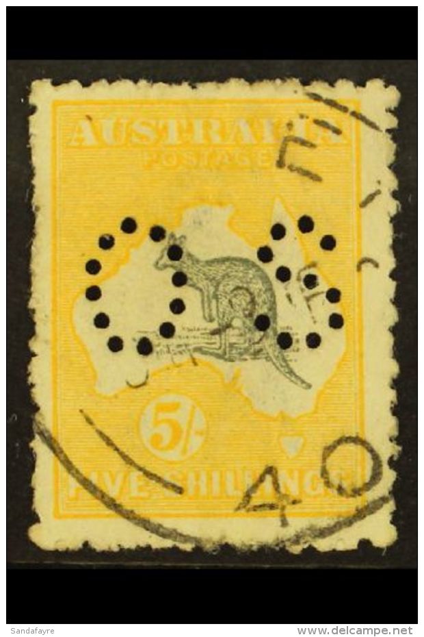 OFFICIAL 1915 5s Grey &amp; Yellow, Punctured "O S" (smaller Letters, SG Type O2), Second Watermark, SG O37, Very... - Autres & Non Classés