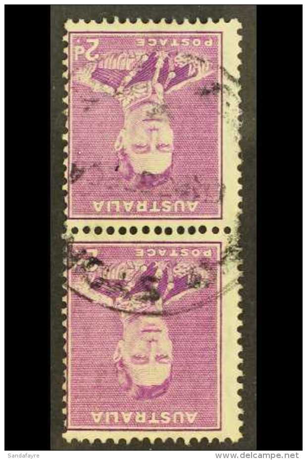 1937-49 2d Bright Purple Perf 15x14 Vertical COIL PAIR With WATERMARK INVERTED Variety, As 185a Var (185w), Cds... - Andere & Zonder Classificatie