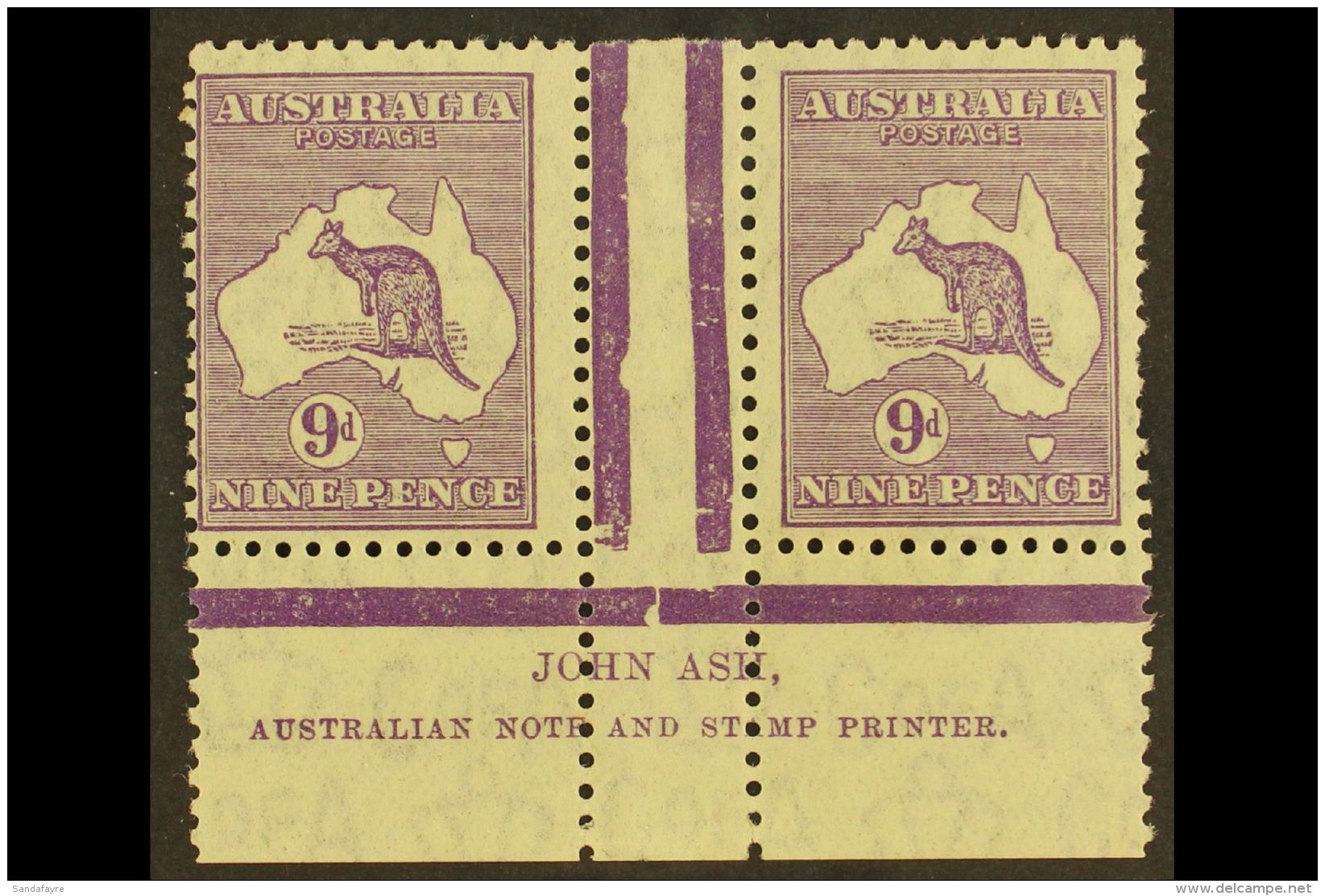 1932 9d Violet Roo (SG 133), ASH IMPRINT PAIR, Plate 4 - First State, BW 29zb, Mint (stamps Never Hinged), Couple... - Autres & Non Classés