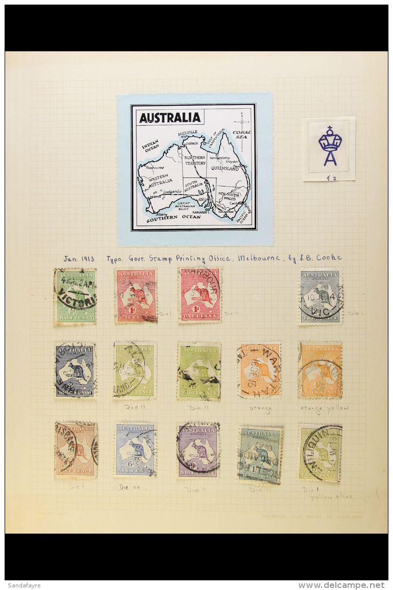 1913-1930 ROOS AND KGV HEADS Old-time Used Collection On Album Pages. With 1913-14 'Roos To 1s Including Some... - Other & Unclassified