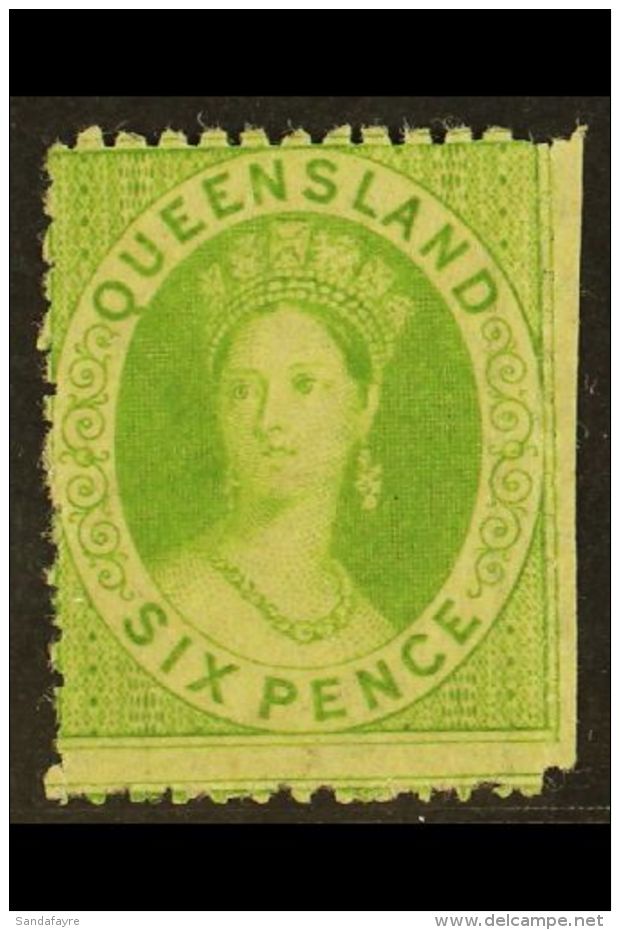 QUEENSLAND 1860-61 6d Yellow- Green Rough Perf 14-16, SG 18, Lightly Hinged Mint With Great Colour And Perfs... - Sonstige & Ohne Zuordnung