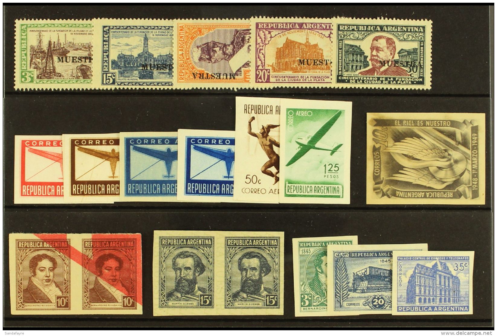 1933-1949 MUESTRA &amp; PROOFS. An Interesting All Different Group On A Stock Card, Inc 1933 La Plata Set Mint... - Andere & Zonder Classificatie