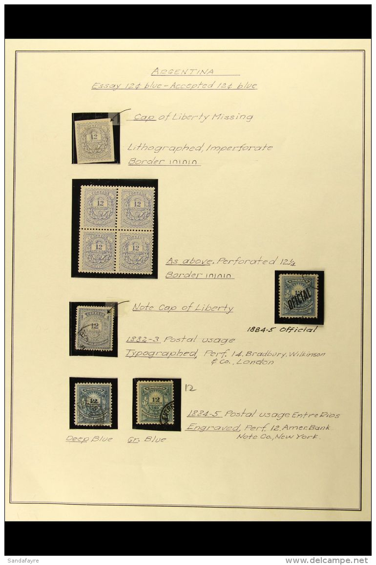 1882-85 12c NUMERAL ISSUE A Specialised Group On An Album Page, Includes An Imperf Essay And A Perf 12 Essay Block... - Autres & Non Classés