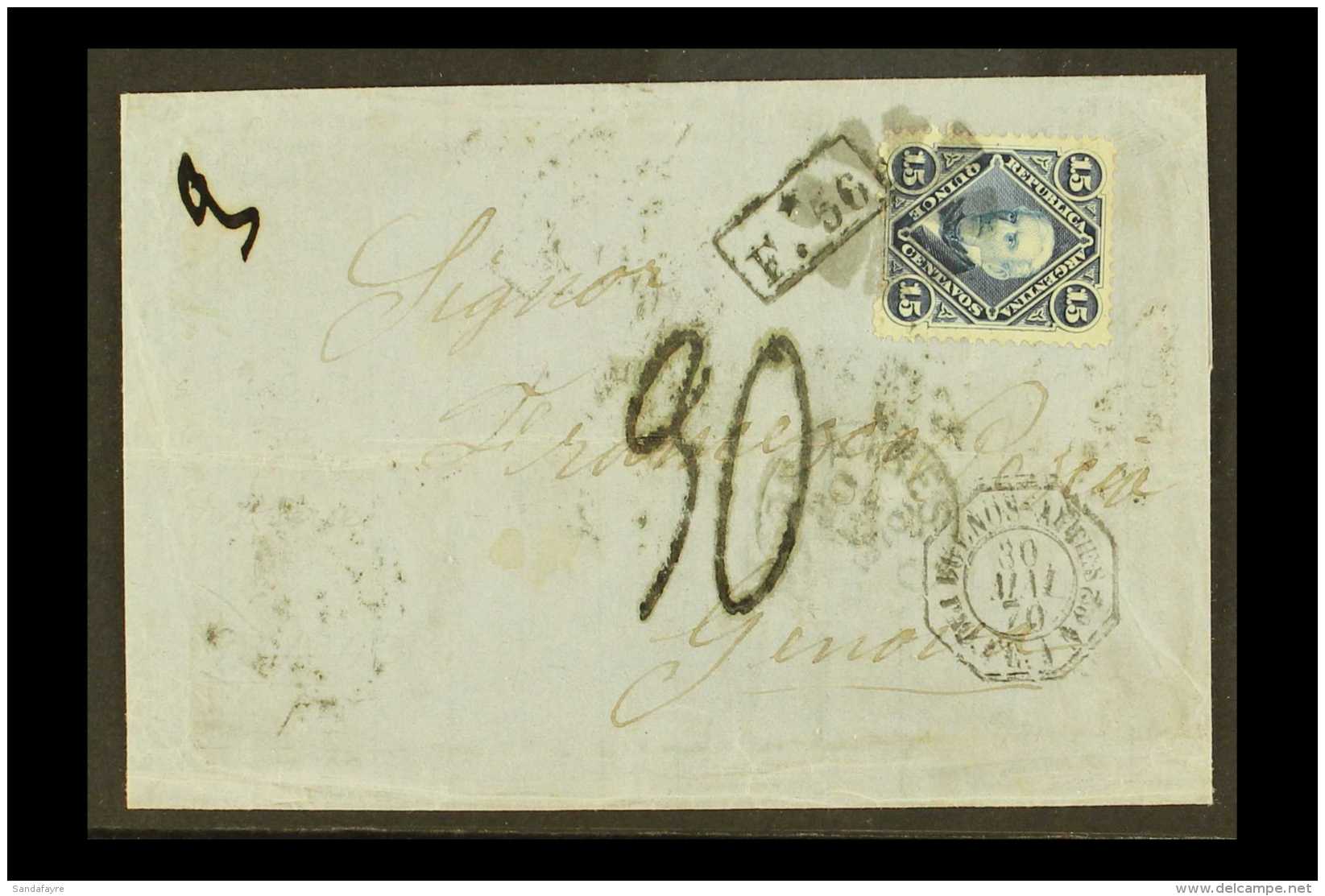 1870 POSTAGE DUE COVER TO ITALY. 1870 (30 May) Entire Addressed To Italy, Bearing 1867-68 15c Blue San Martin (SG... - Other & Unclassified