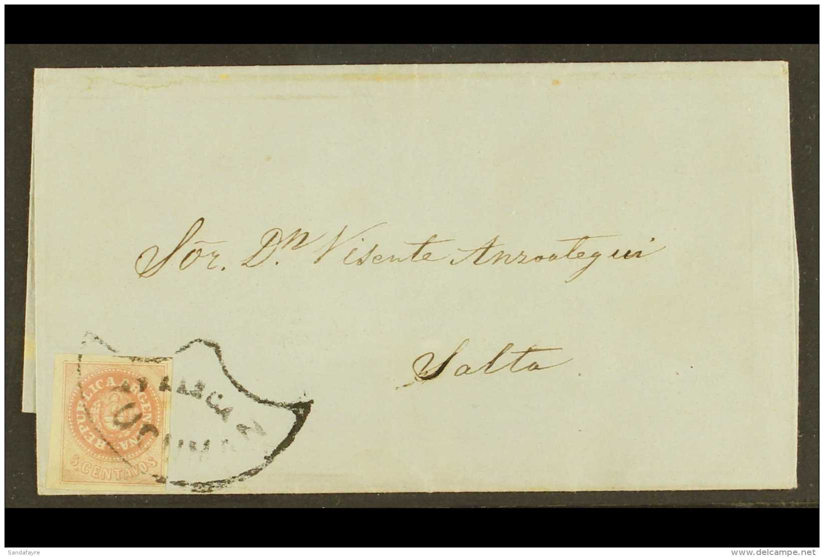 1862 (30 Sep) Entire Letter Addressed To Salta, Bearing 5c Rose Imperf Stamp (four Good To Large Margins) Tied By... - Andere & Zonder Classificatie