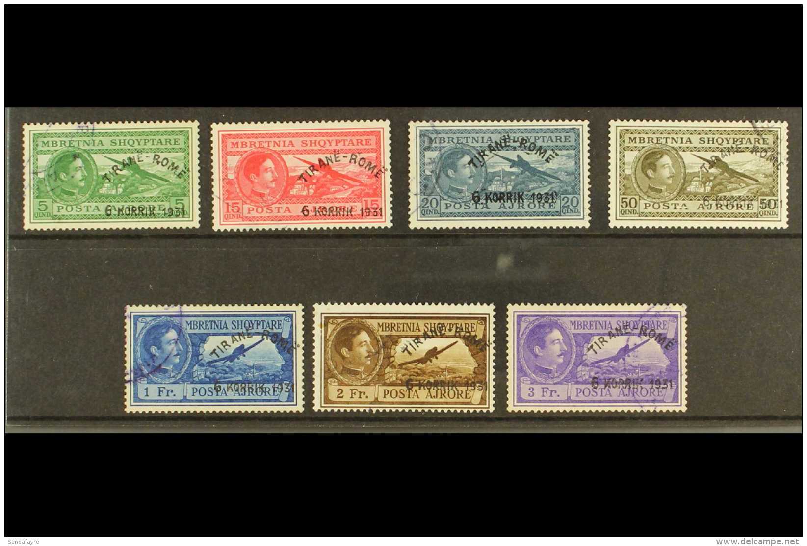 1931 Air "Tirane - Rome" Overprints Complete Set (Michel 235/41, SG 295/301), Fine Used, 2f A Few Tiny Spots, All... - Albanië