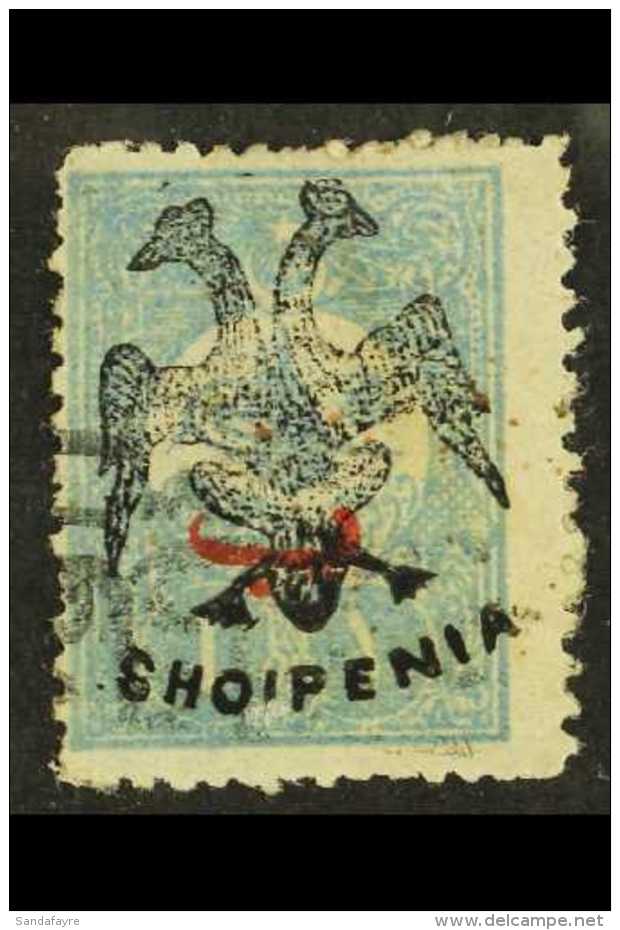 1913 1pia Ultramarine Ovptd With "Behie" In Red, Handstamped With "Eagle", Yv 8, Fine Used.  Scarce Stamp Cat... - Albanie