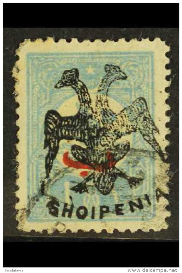 1913 1pia Ultramarine Ovptd With "Behie" In Red, Handstamped With "Eagle", Yv 8, Good Used, Cople Toned Perfs.... - Albania