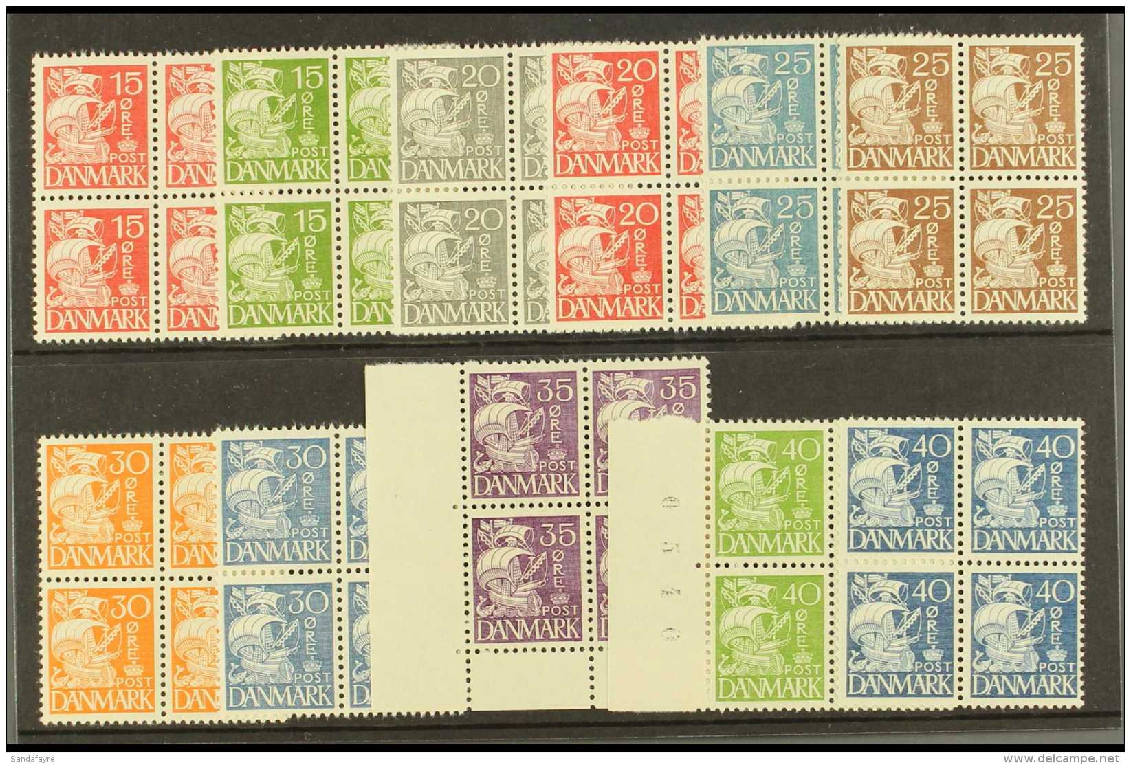 SHIPS DENMARK - 1933/40 Caravel With Quadrille Background Complete Set Inc 20o Grey &amp; 25o Blue, Type I , Facit... - Non Classés