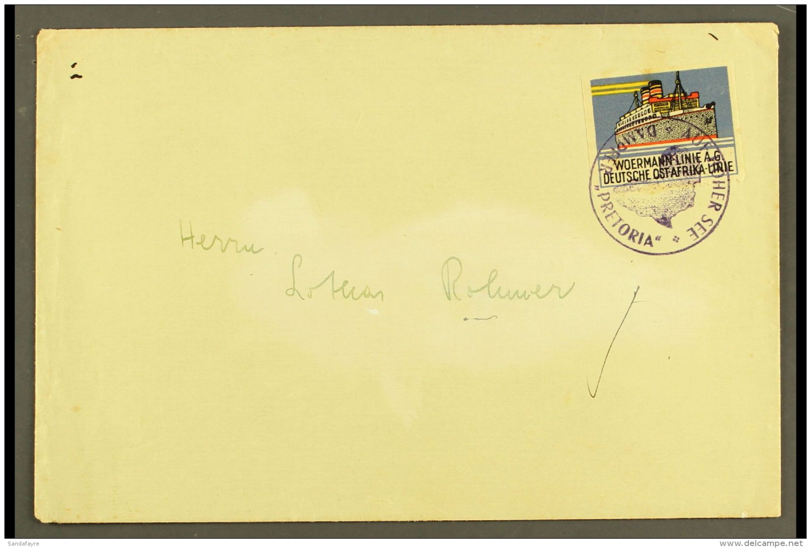 SHIPS Circa 1936-39 Cover Bearing German East Africa Label Depicting "Pretoria" A Vessel Confiscated By The... - Non Classés