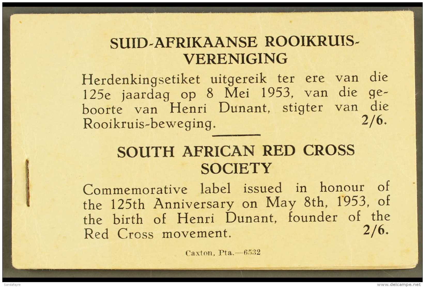 RED CROSS South Africa 1953 2s6d Complete Booklet Of Five Panes Of 1d Charity Labels, Clean &amp; Fine. For More... - Unclassified