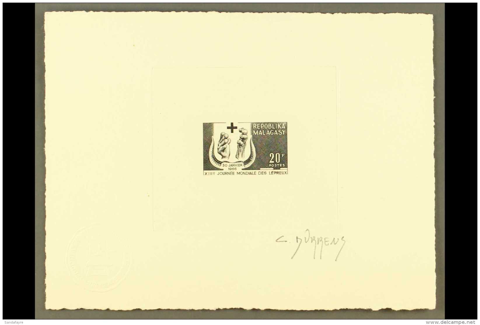 RED CROSS MADAGASCAR 1966 20f 13th World Leprosy Day, Postage Issue, ARTIST SIGNED PROOF In Black, As Yvert 418,... - Zonder Classificatie