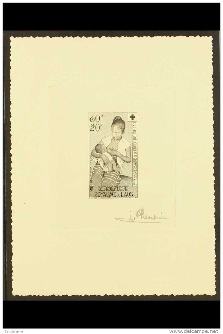 RED CROSS LAOS 1958 60k Laos Red Cross Third Anniversary, Airmail Issue, ARTIST SIGNED PROOF In Black, As Yvert... - Unclassified