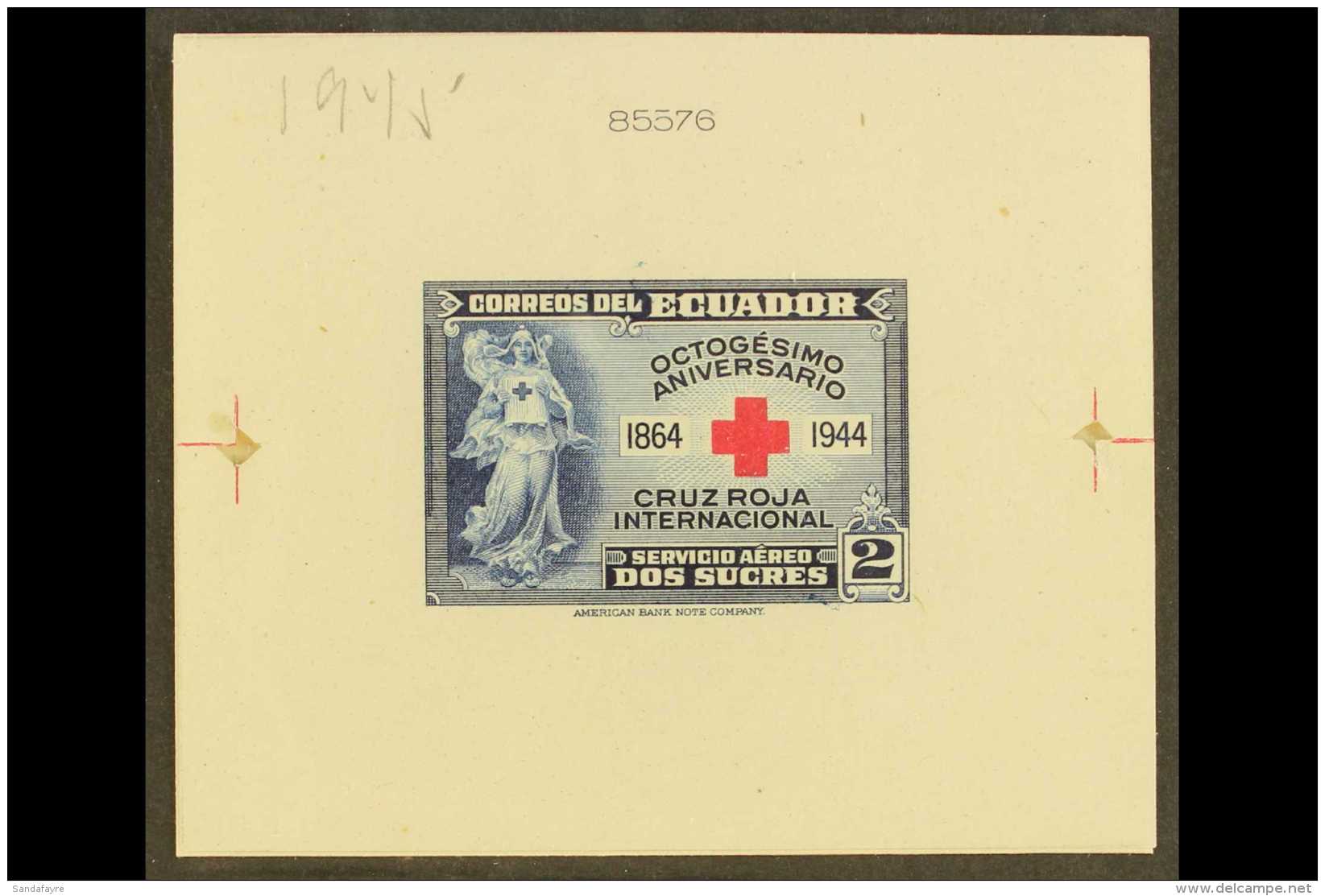 RED CROSS Ecuador 1944 MASTER DIE PROOF 2s Airmail In Deep Blue, As Scott C131, Mounted On Card, Slightly Cut... - Non Classés