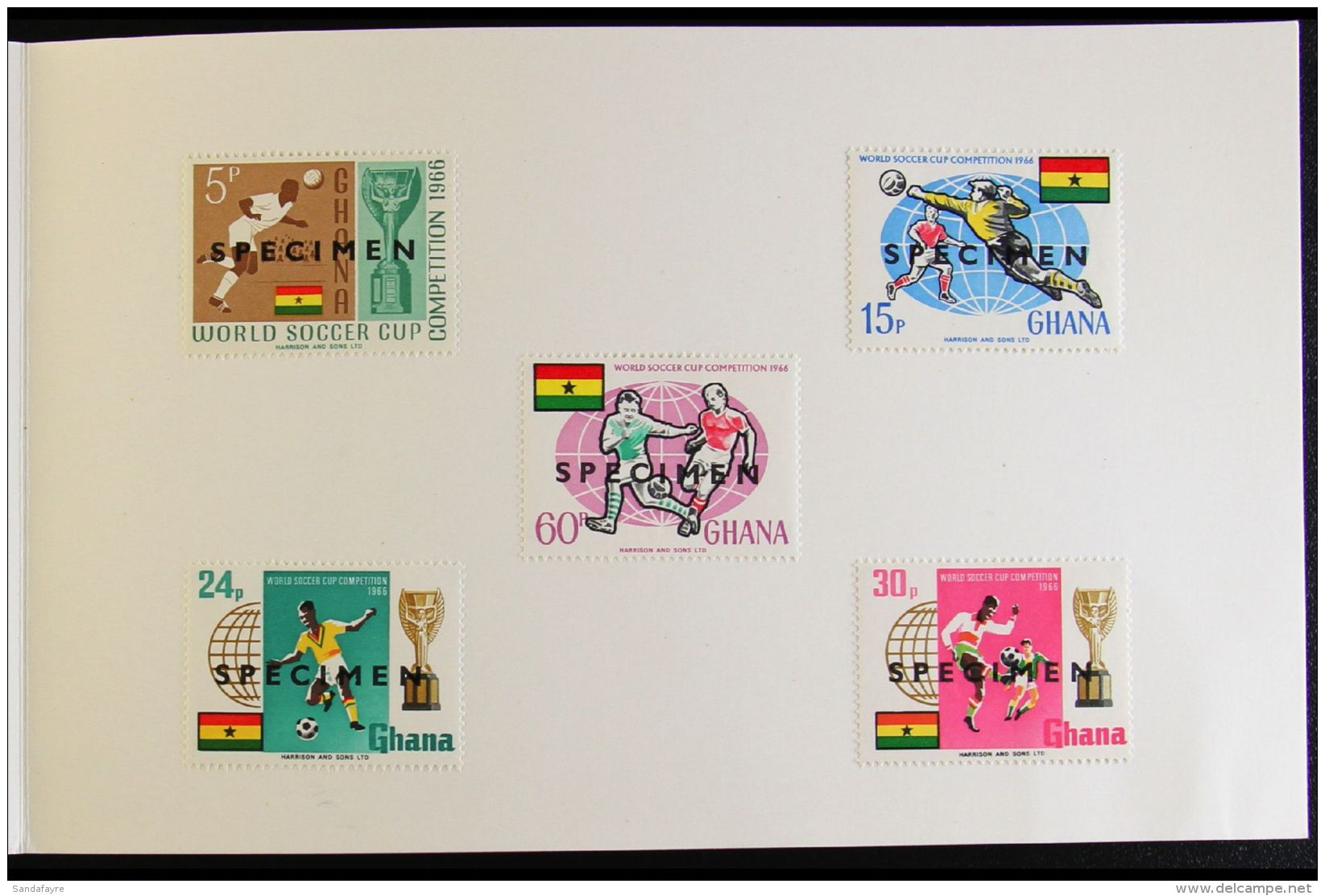 FOOTBALL Ghana 1966 World Cup Set Overprinted "SPECIMEN" Affixed To Harrison And Sons Presentation Folder. Very... - Zonder Classificatie