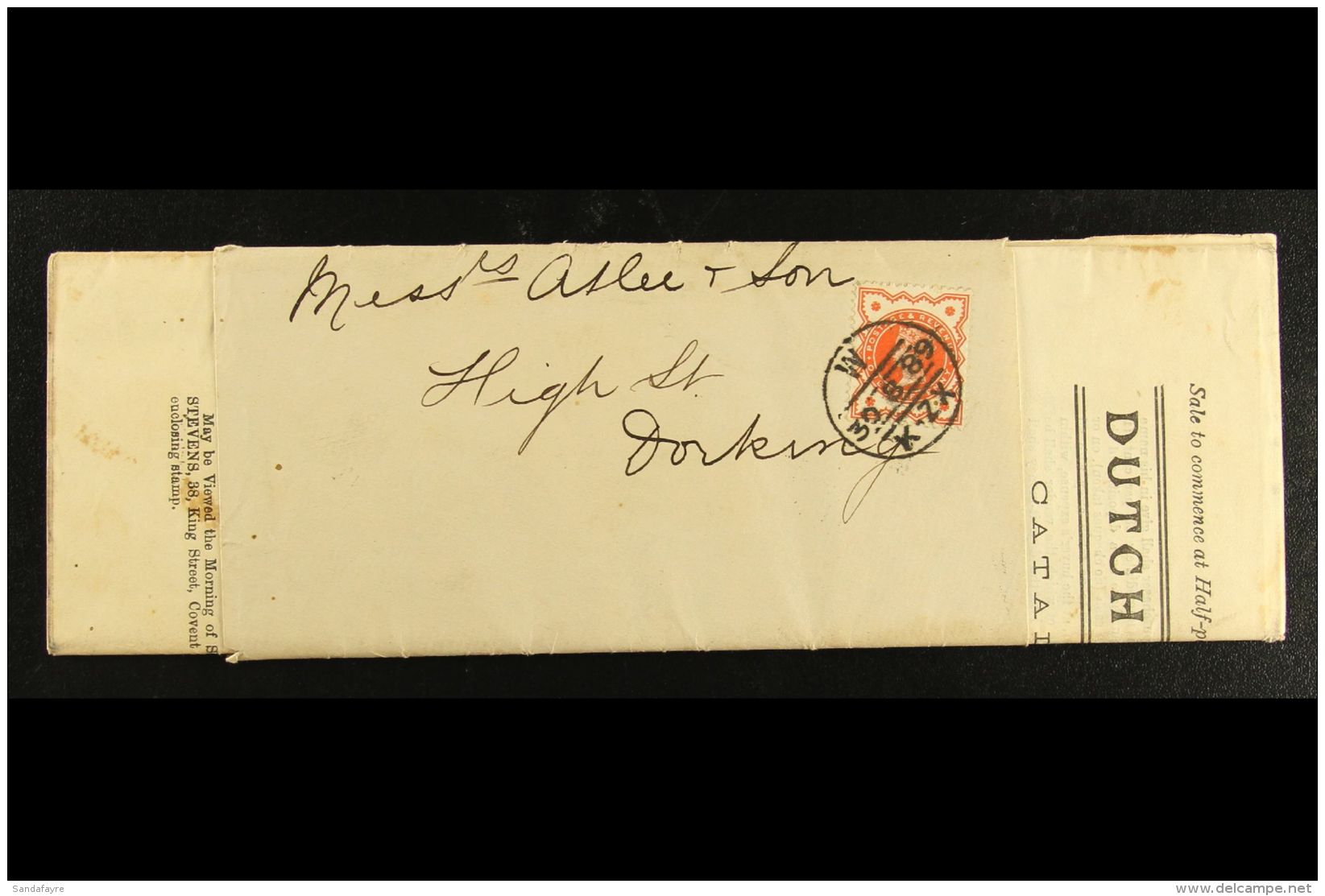 FLOWERS An Intact GB 1898 (30 Aug) Small Wrapper With &frac12;d Stamp, Enfolding An Auction Catalogue Of DUTCH... - Non Classés