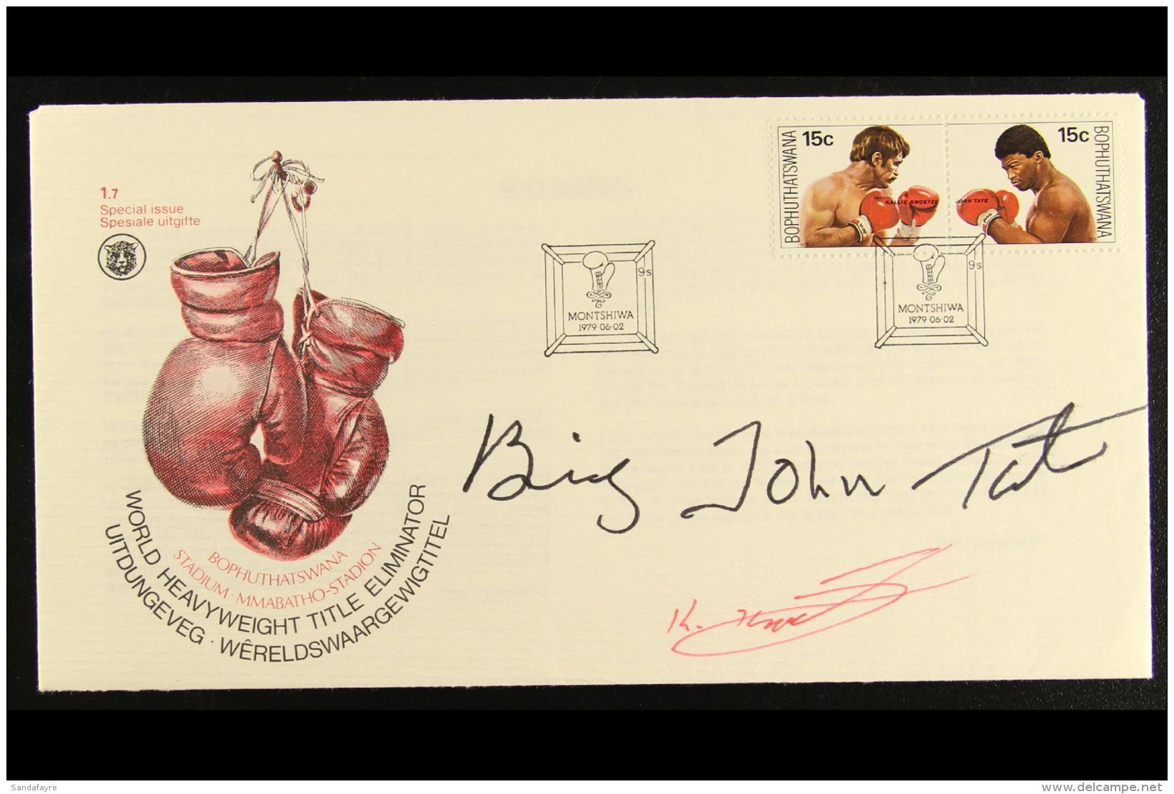 BOXING - BIG JOHN TATE SIGNED COVER 1979 Bophuthatswana Illustrated World Heavyweight Title Eliminator FDC Bearing... - Ohne Zuordnung