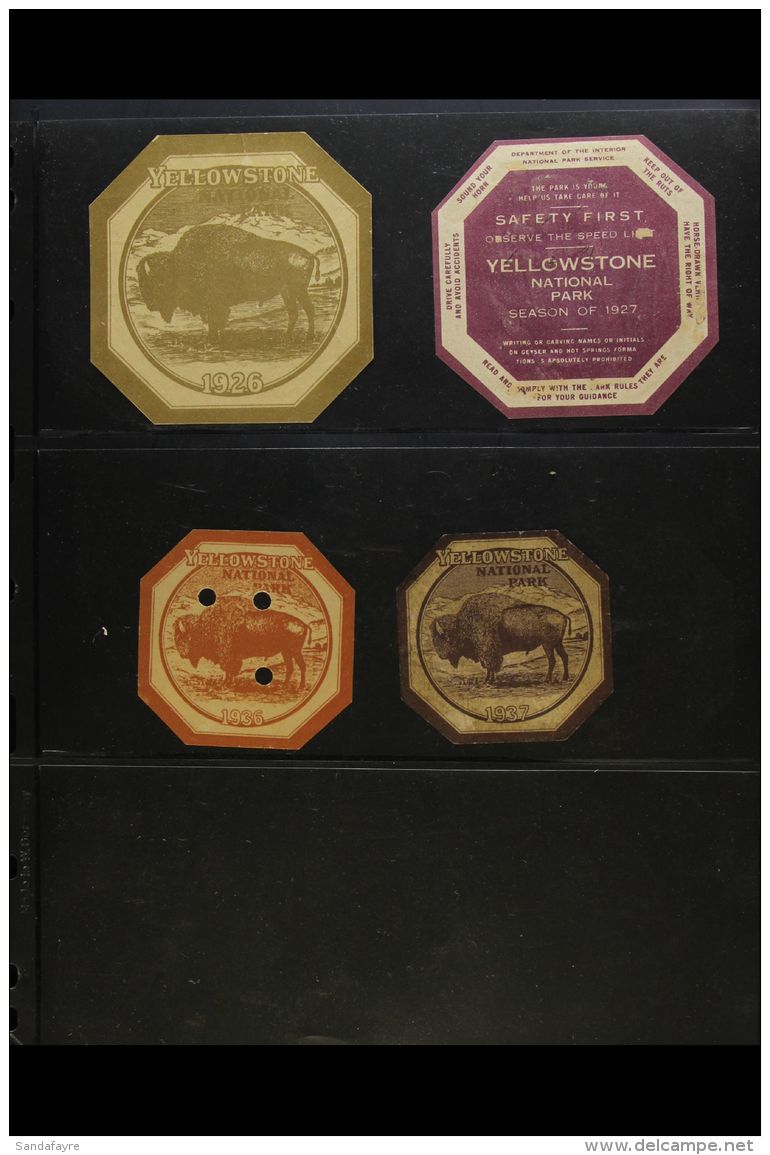 YELLOWSTONE NATIONAL PARK Original Auto Passes For 1926, 1927, 1936 (with Punch Holes) And 1937. Rare Group! (4... - Autres & Non Classés