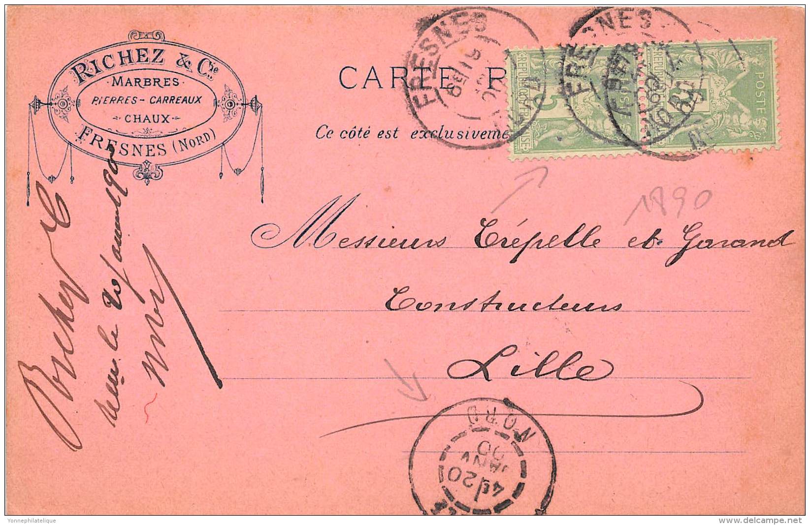 59 - NORD / Fresnes - Carte Postale De Correspondance - RICHEZ - Marbres - 1890 - Andere & Zonder Classificatie