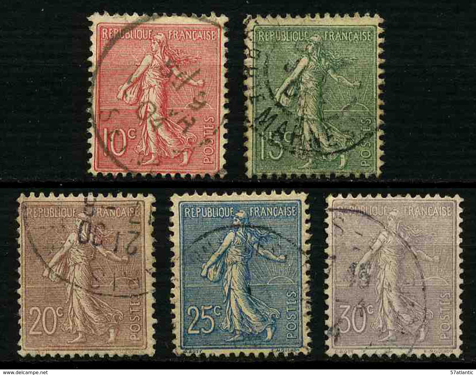 FRANCE - YT 129 à 133 - SEMEUSE LIGNEE - SERIE COMPLETE 5 TIMBRES OBLITERES - 1903-60 Säerin, Untergrund Schraffiert