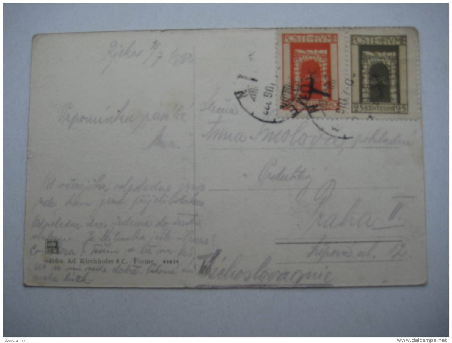 1923 , FIUME , Cartolina Postale A   Praha - Other & Unclassified