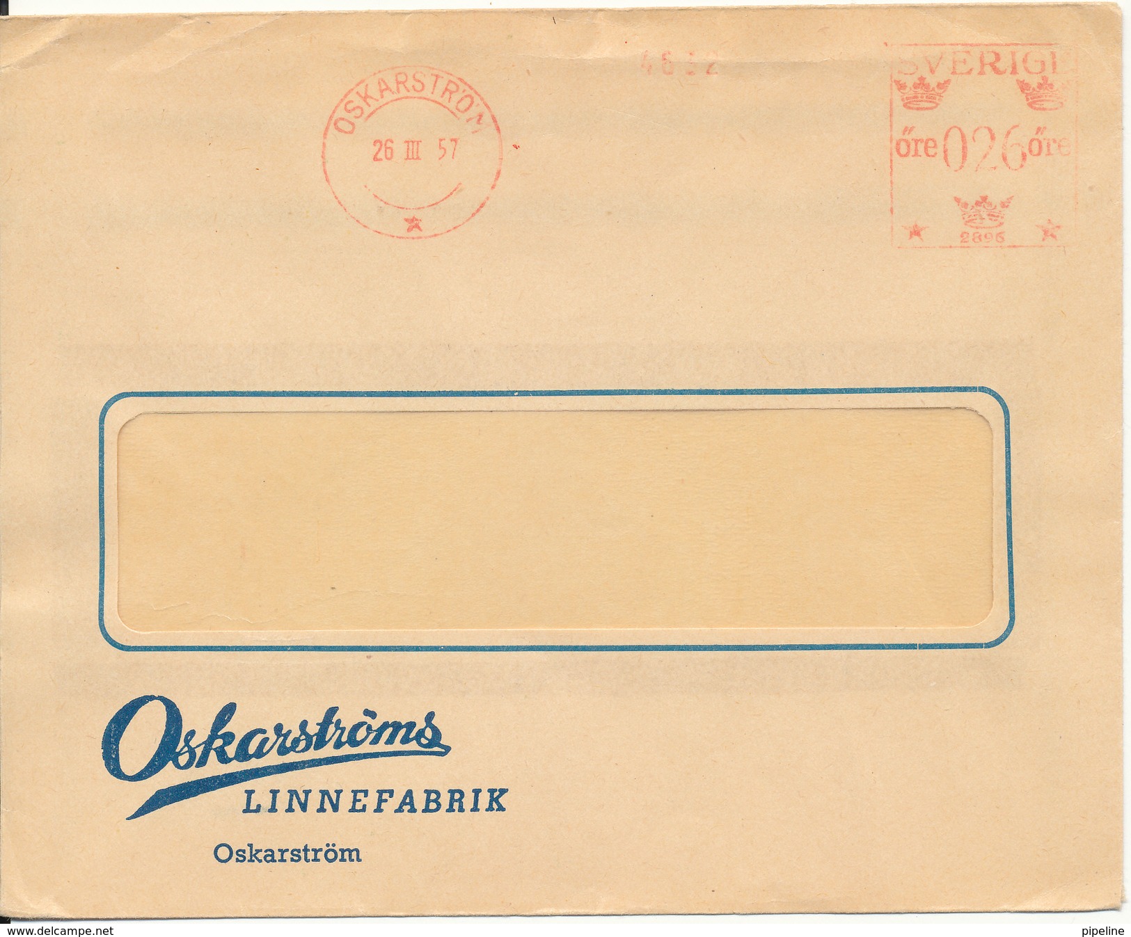 Sweden Cover With Meter Cancel OSKARSTROM 26-3-1957 - Covers & Documents