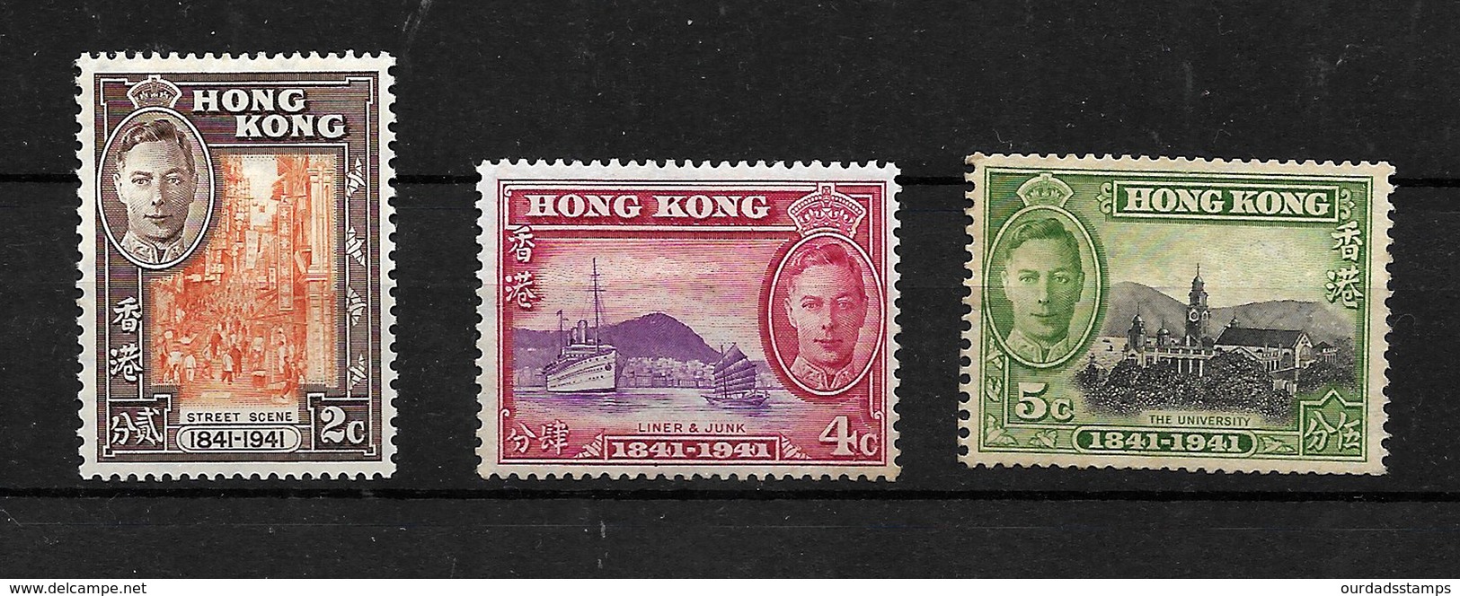 Hong Kong, KGVI 1941 Centenary Of Occupation, 2c, 4c, & 5c MM (5011) - Unused Stamps