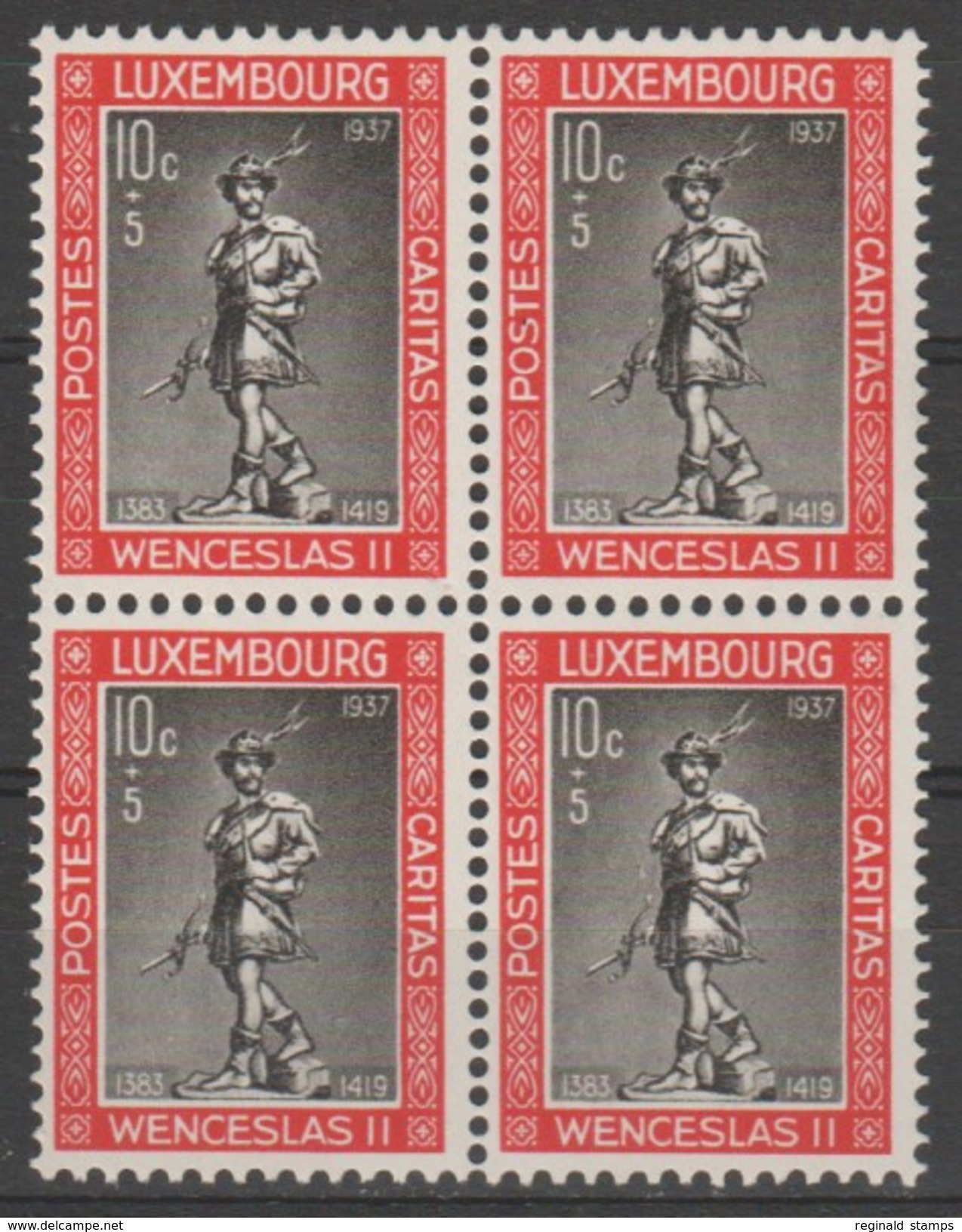 Luxemburg 1937 Carites 10c, MNH Block Of 4 (Ref: 1408) - Unused Stamps