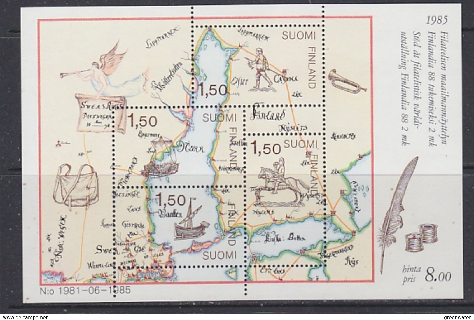 Finland 1985  Finlandia '88 M/s ** Mnh (35141C) - Blocks & Sheetlets