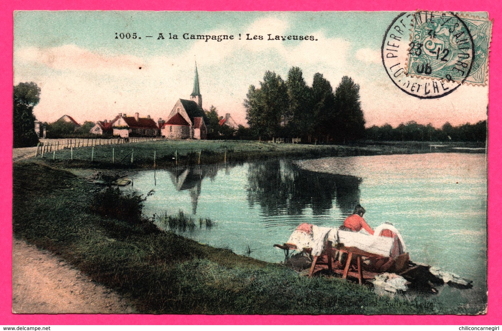 A La Campagne - Les Laveuses - Église - Animée - 1906 - Colorisée - Autres & Non Classés