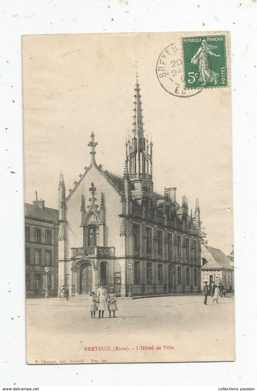 Cp, 27 , BRETEUIL , L'hôtel De Ville , Voyagée 1909 - Breteuil