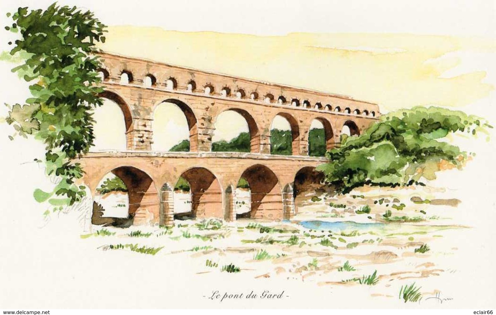 REPRO AQUARELLE  LE PONT DU GARD    PEINTRE A HUGUES Papier Fort EDIT ATLAS - Wasserfarben