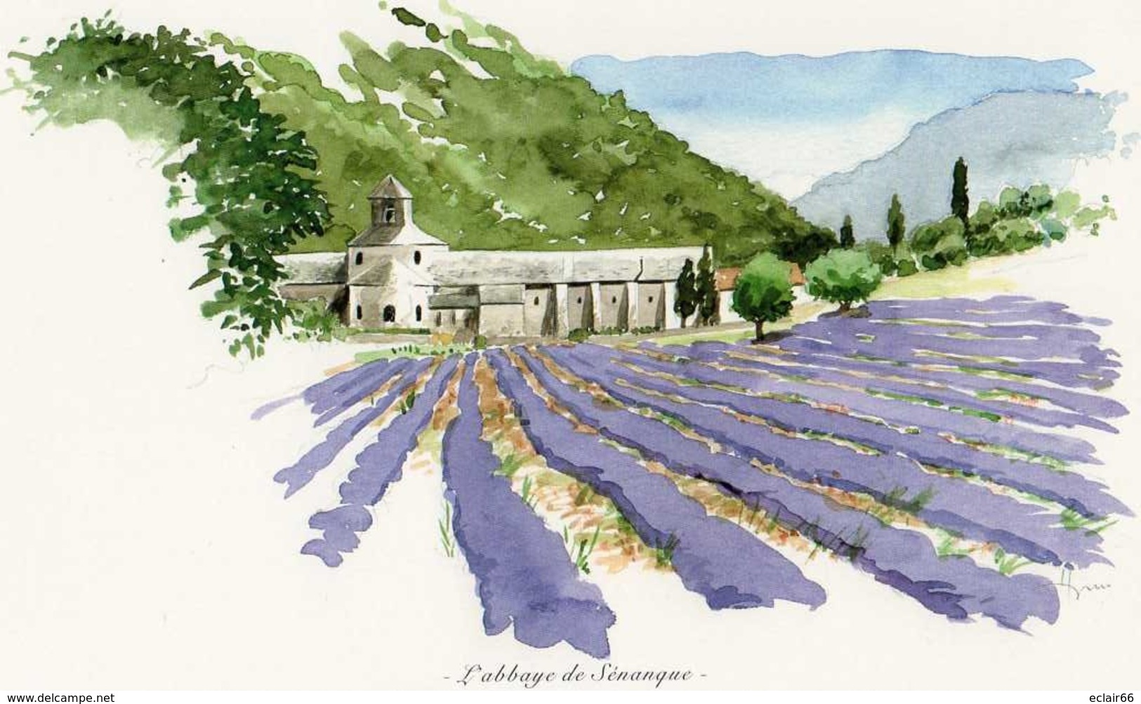 REPRO AQUARELLE L'ABBAYE DE SENANQUE    PEINTRE A  HUGUES Papier Fort EDIT ATLAS - Aquarelles