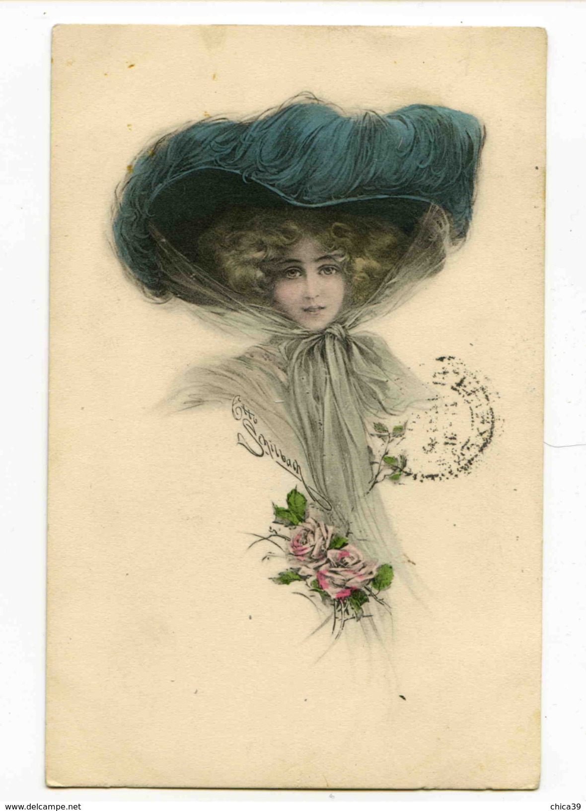 C 19569   -   Schilbach  -  Belle Jeune Femme Au Chapeau Spectaculaire  -  Art Nouveau  -  Litho - Schilbach