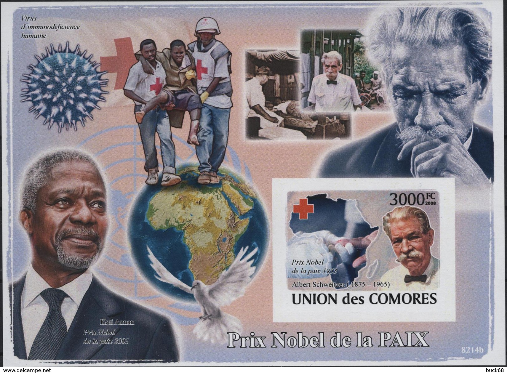 COMORES Tp 6701 ** MNH Imperf Non Dentelé : Albert SCHWEITZER Kaysersberg Lambaréné Gabon NOBEL Paix - Albert Schweitzer