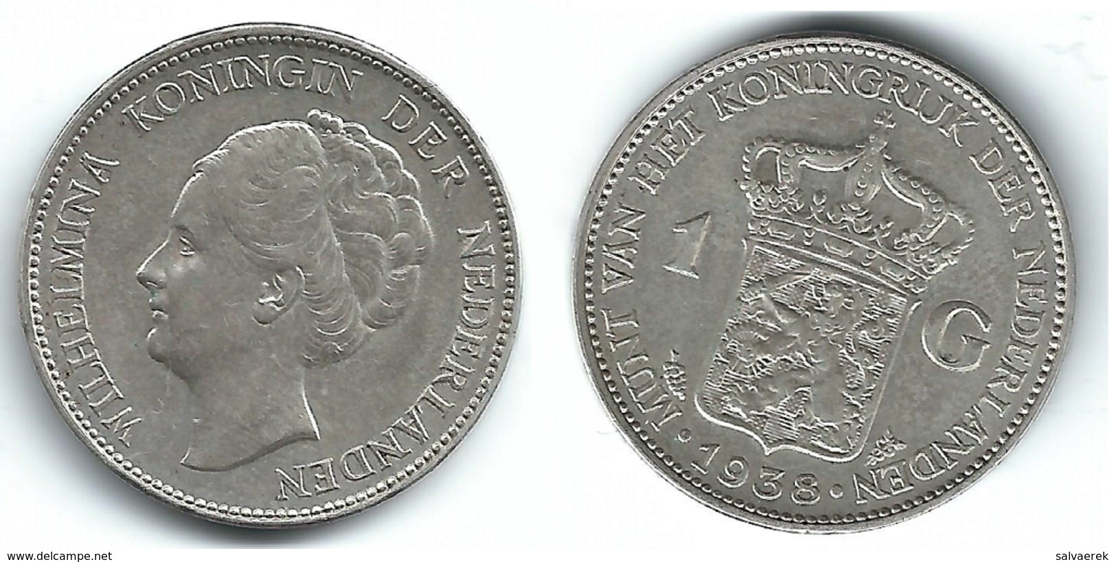 HOLANDA  GULDEN 1938 PLATA SILVER T - 1 Gulden