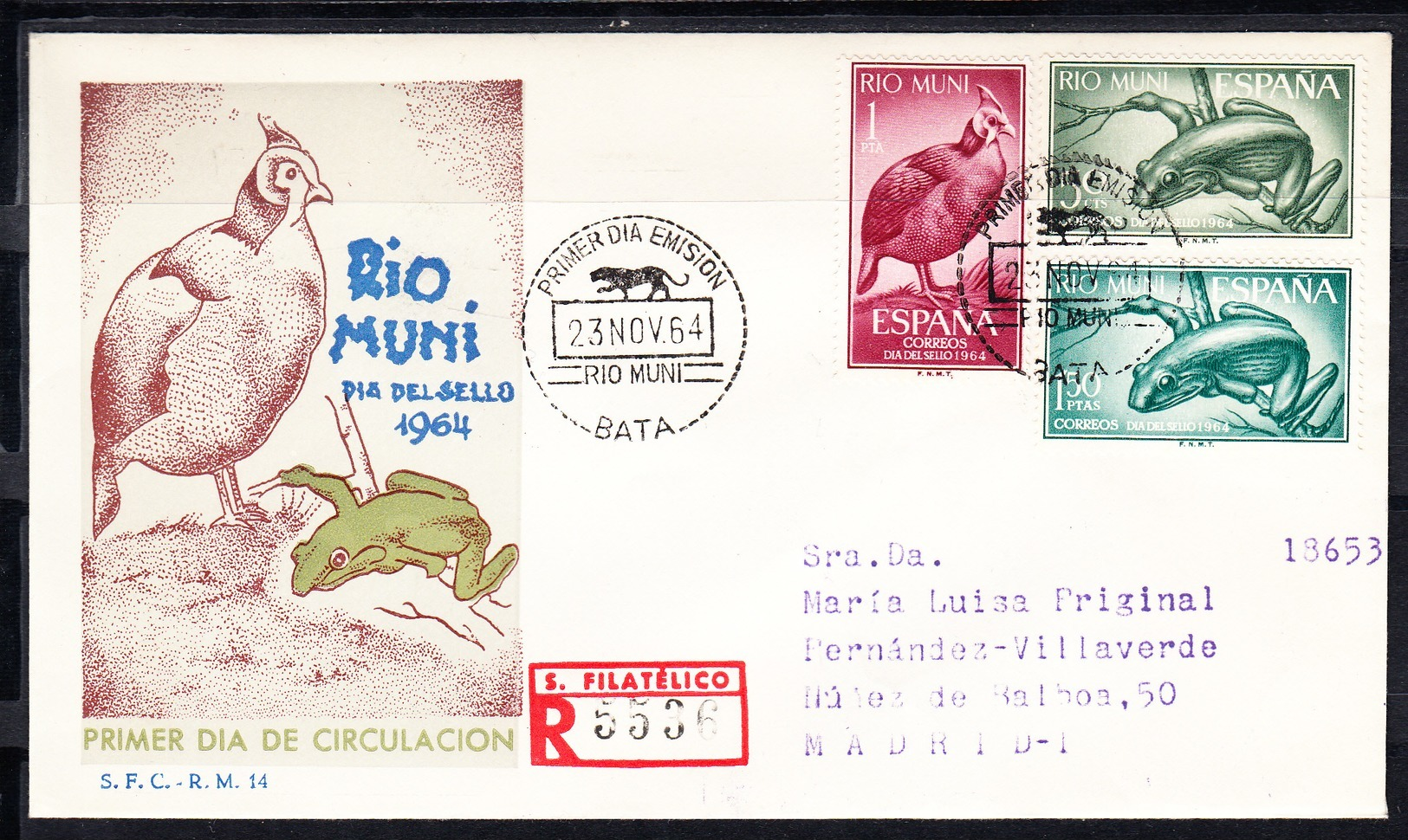 RIO MUNI 1964 FDC  SOBRE 1er DIA.DIA DEL SELLO  FAUNA      EDIFIL Nº 57/59  CN1175 - Rio Muni