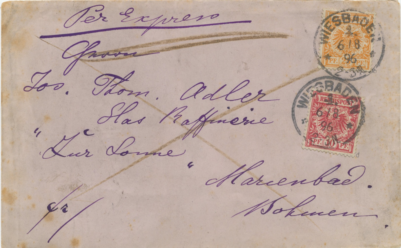 K&A Eilbotenbrief Ins Ausland Wechselverkehr 1896 RR Gepr. BPP - Covers & Documents