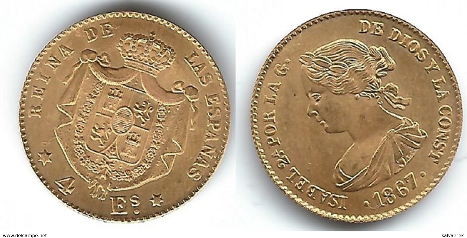 ESPAÑA ISABEL II 4 ESCUDOS 1867 ORO GOLD  MADRID - Colecciones