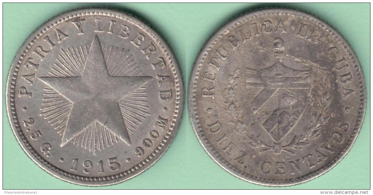 1915-MN-130 CUBA. KM A12 SILVER 10c STAR 1915. ESTRELLA RADIANTE. XF . - Cuba