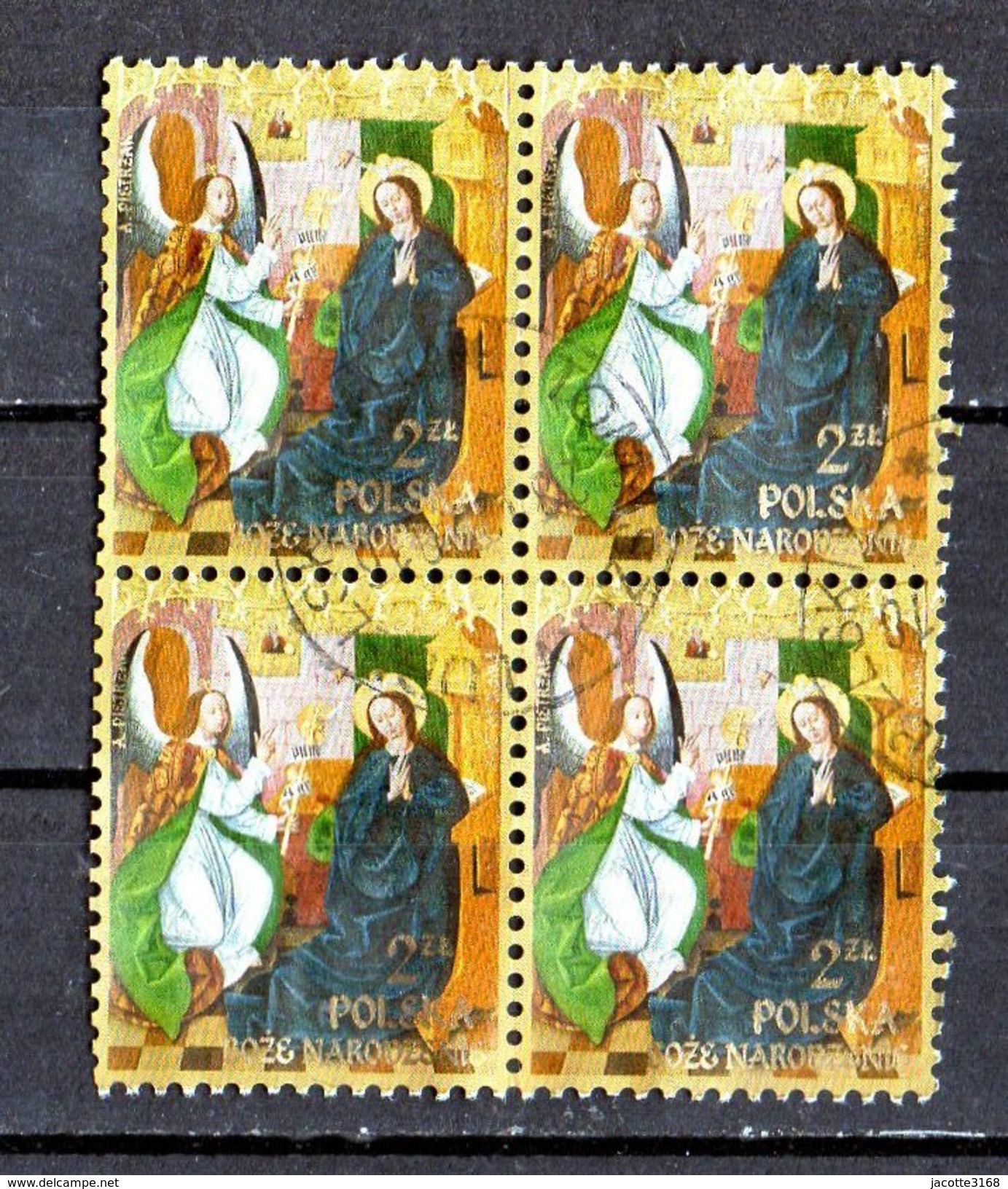 Pologne  2016  Thème De Noël  L'Annonciation Bloc De 4   Belle Obl Ronde Centrale - Used Stamps