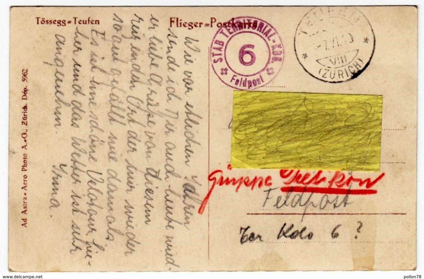 TOSSEGG - TEUFEN - APP. - 1940 - FELDPOST - Vedi Retro - Formato Piccolo - Teufen