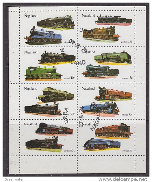 Nagaland 1974 Trains /  Locomotives 8v In Sheetlet Used PRIVATE ISSUE (F5111) - Cinderellas