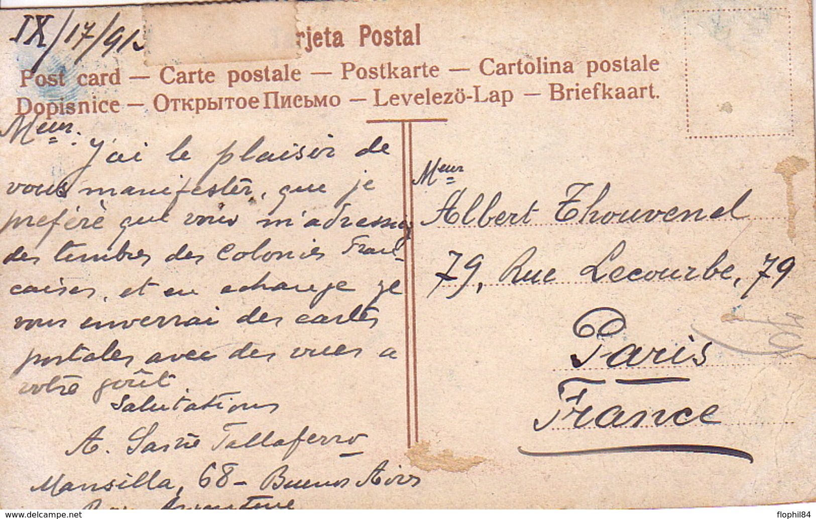 ARGENTINE - BUENOS AIRES - LE 18-12-1913 - BEL AFFRANCHISSEMENT POUR LA FRANCE ET BELLE CARTE - Cartas & Documentos