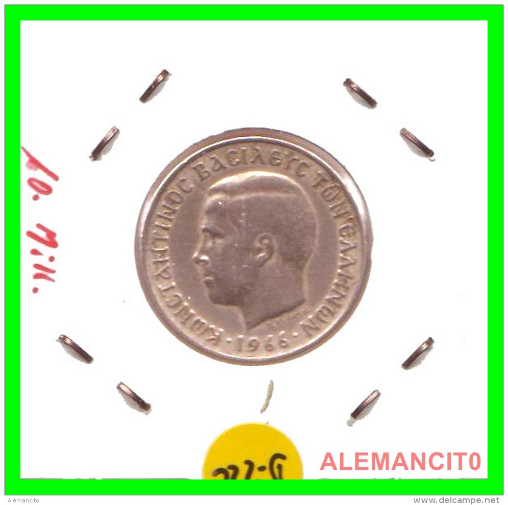 GRECIA -  GREECE  MONEDA  --  DE  2  DRACHMAI  AÑO 1966   -   Copper-Nickel, 22,9 Mm. - Grecia