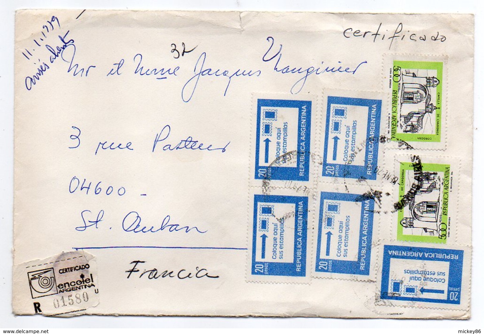 Argentine--1979--Lettre Recommandée N° 01580  Pour  Saint AUBAN -04-(France)--Composition De Timbres -cachet - Lettres & Documents