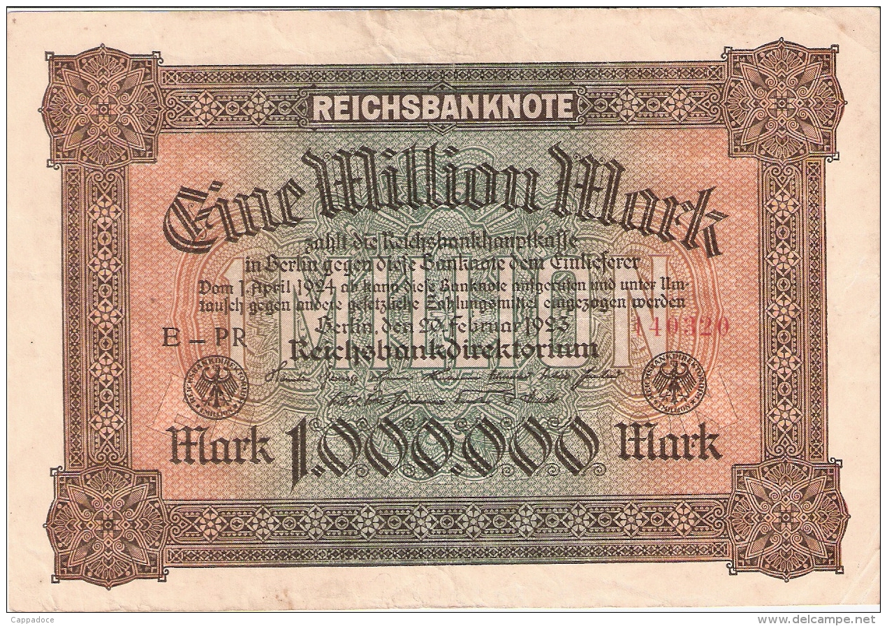 ALLEMAGNE   1 Million Mark   (Uniface)   20/2/1923   P. 86a - 1 Million Mark