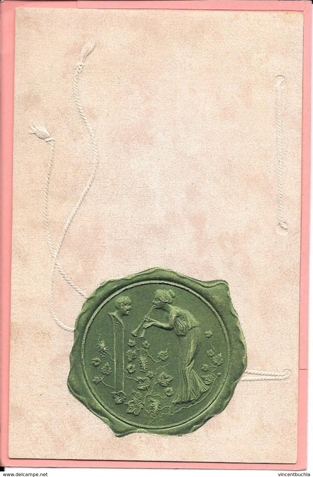 Carte Fantaisise Imitation Sceau Avec Médaillon Femme Avec Flute  Fils Reliefs - Femmes