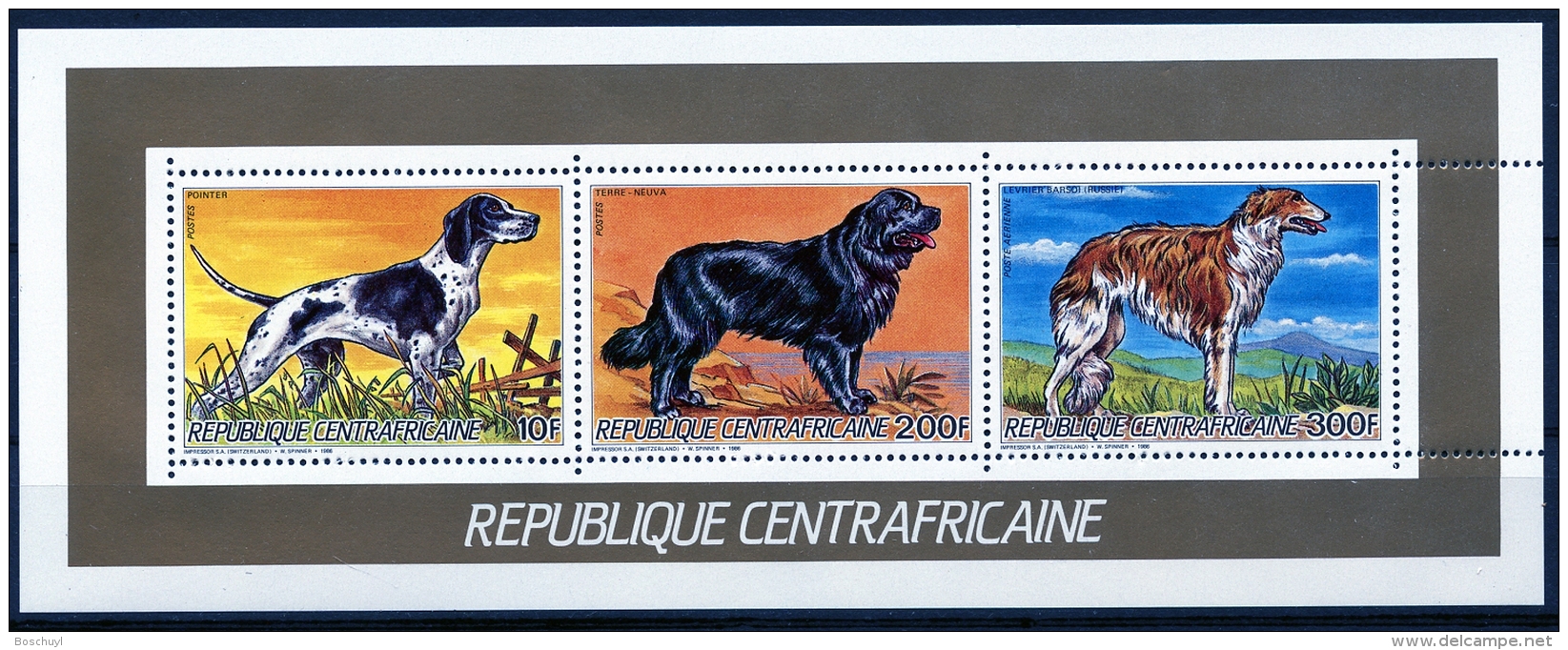 Central African Republic, 1986, Dogs, MNH Sheet, Michel 1227, 1229, 1230A - Centrafricaine (République)